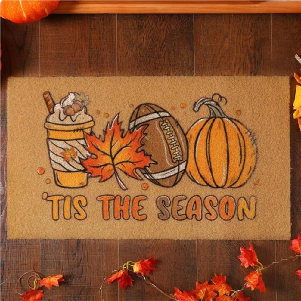 Welcome Mat Fall Football Style Pumpkin Coir Front‎ Door Mat 29 x 17 in Floor